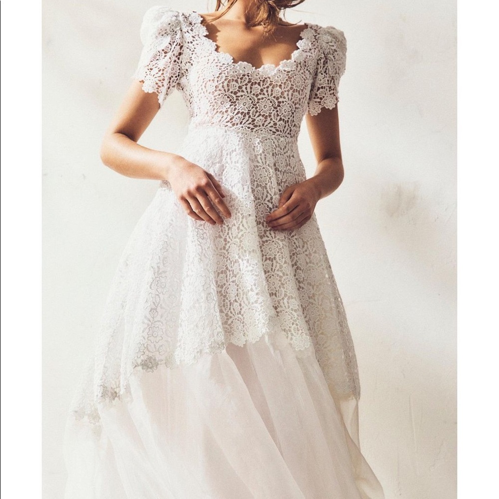 LoveShackFancy Alistair Romantic Lace Silk Organza Tiered Wedding Dress sz 6